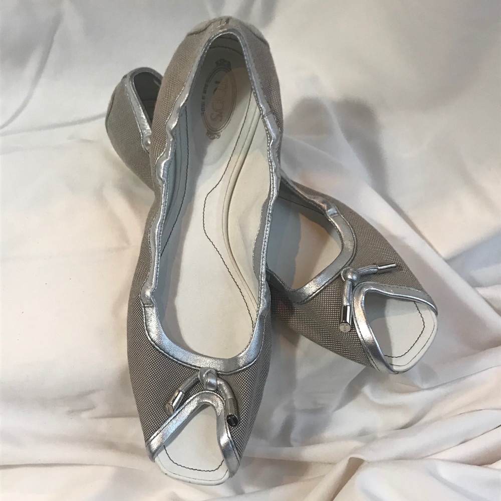 TOD’S Silver Open-Toe Ballet Driver